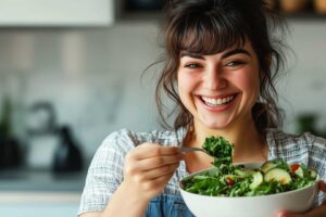 Woman eating healthy vegetables