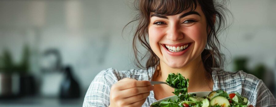 Woman eating healthy vegetables