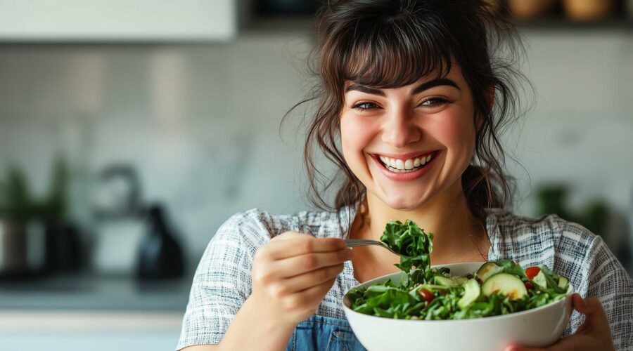 Woman eating healthy vegetables